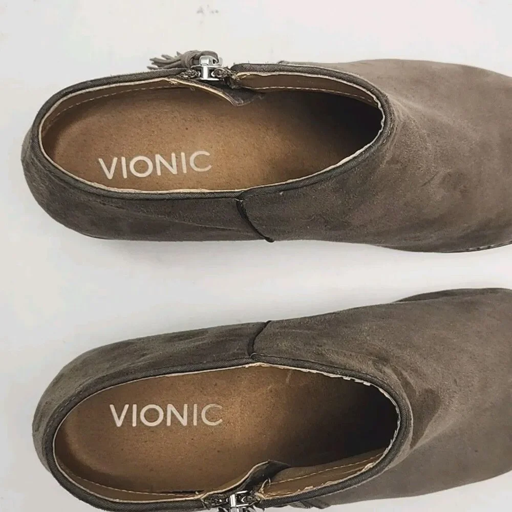 Vionic Serena Ankle Boots Womens Size 7.5 Taupe Suede 1.75